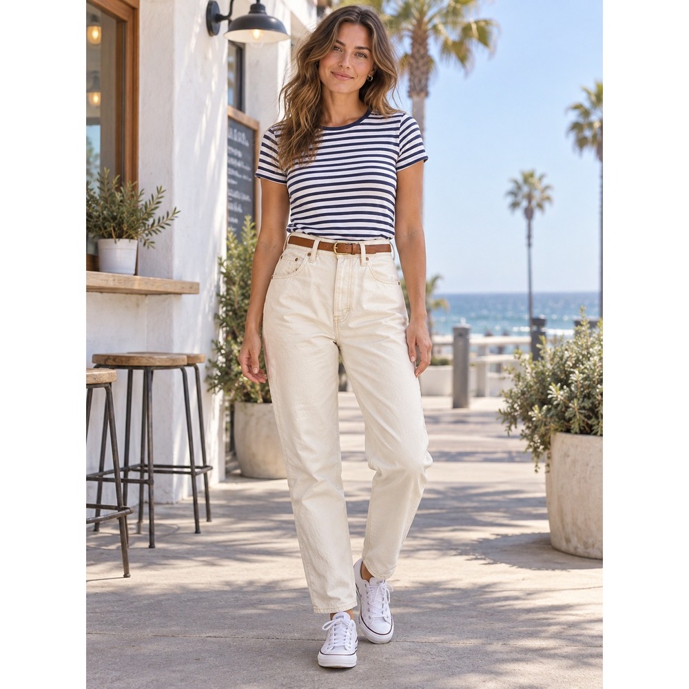 Levis 80s Mom Jean Cream High Rise Tapered Denim Pants W31 L30 Preppy Minimalist